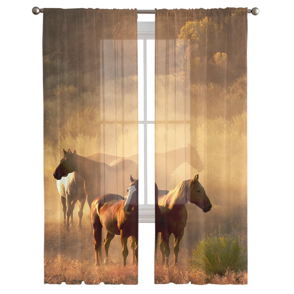 Wild Horse Animal Window Treatment Tulle Modern Sheer Curtains for Kitchen Living Room the Bedroom Curtains Decoration