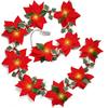 2M 10LED/3.5M 10LED Christmas Poinsettia Garland Poinsettia Velvet Artificial Poinsettia Garland String Lights for Christmas Tree Decor