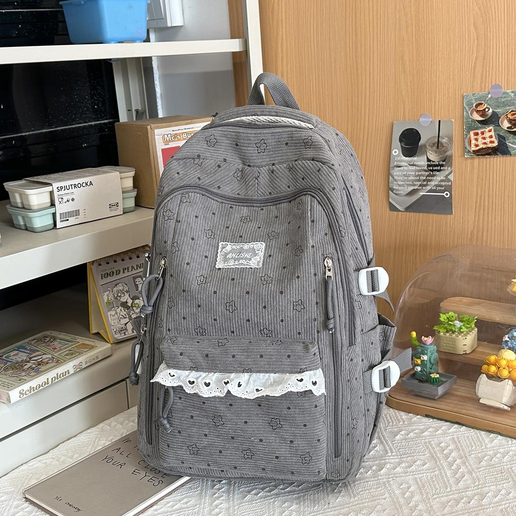 Schoolbag Korean high school student schoolbag female ins casual and light class backpack versatile corduroy large capacity backpack
