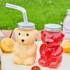 Kubek Jednorazowy Misiowy z Wieczkiem ze Słomką Ergonomiczny Kubek Plastikowy w Kształcie Misia Naczynia do Napojów Dom Biuro Bar Codzienne Użytkowanie