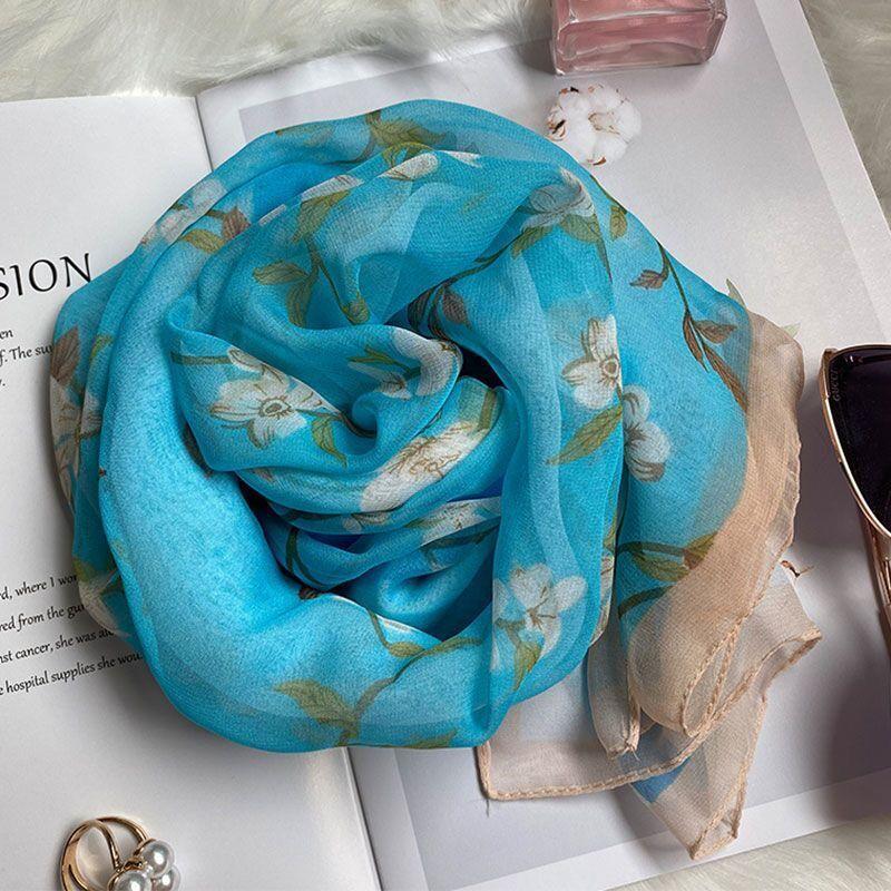Summer Thin Silk Scarf for Women's High end Mulberry Silk Scarf Long Versatile Fashion Shawl Scarf Beach Towel