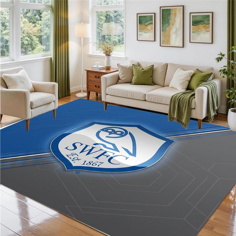 Sheffield Wednesday Design Crystal Velvet Rug Soft Decorative Mat for Bedroom Entrance