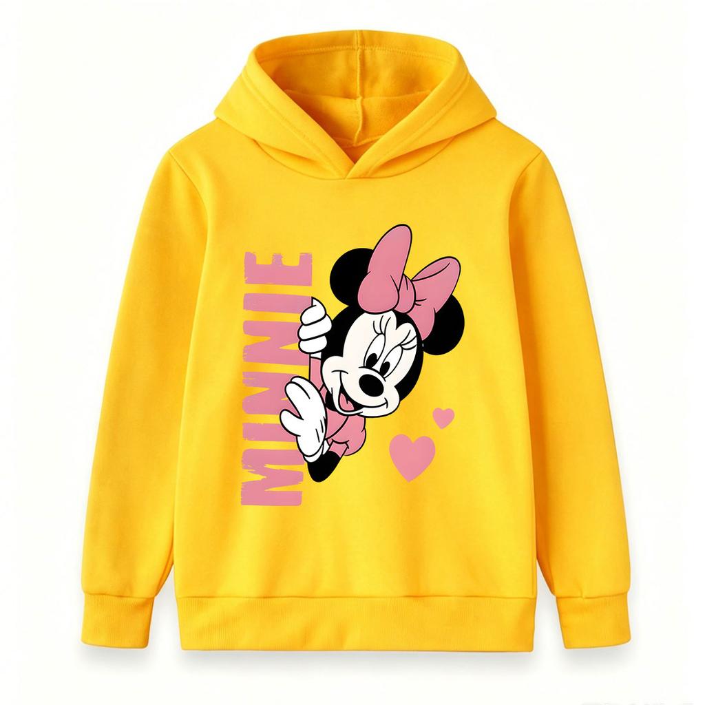 Cute Cartoon Mouse Print Kids Unisex Pullover Hoodie, Soft Casual Long Sleeve Sweatshirt for Boys Girls, Lovely Heart Pattern Cozy Hooded Tops