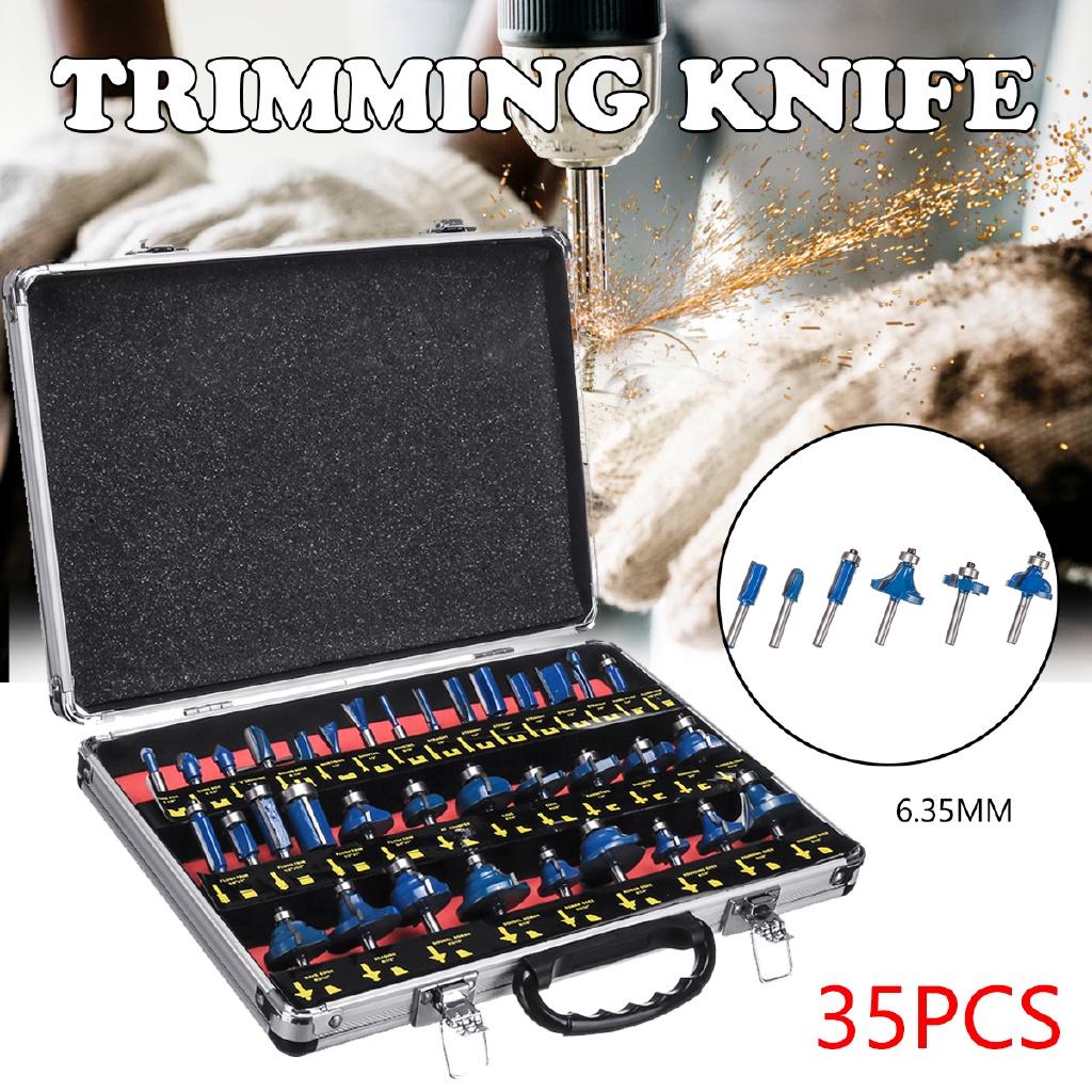35PCS 1/4 Inch 6.35mm Shank Router Bit Set Trimming Machine Tool for Electric Trimmer Cutting Kit Wood Milling Cutter