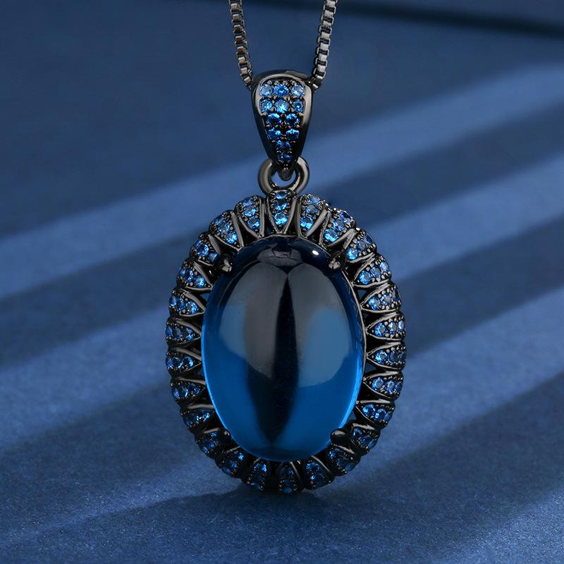 Autumn And Winter Jewelry European Simulation Pigeon Blood Red Corundum Black Gold Personality Set Main Stone 13 * 18