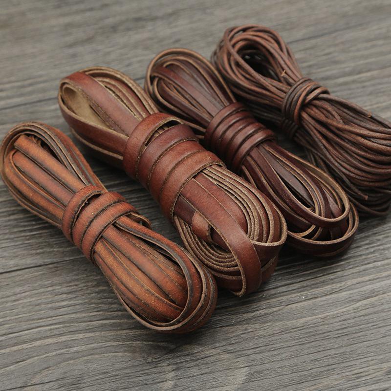 2M Vintage Ko-läder Snöre Band Rund/Platt Rep Snöre Diy Armband Halsband Flätat Hantverk Smyckestillverkning Tillbehör