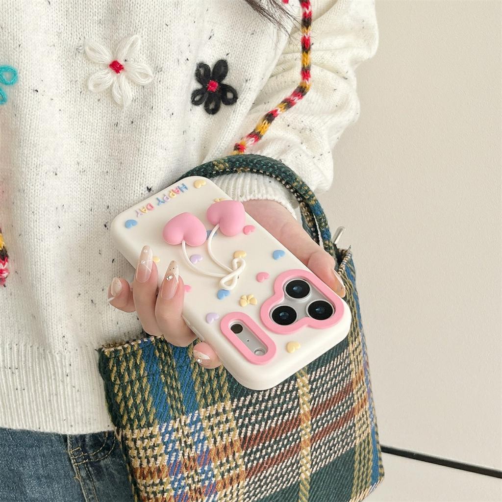 For iPhone 17 Pro Silicone Case Cute Heart Shape Pendant Shockproof Phone Back Cover