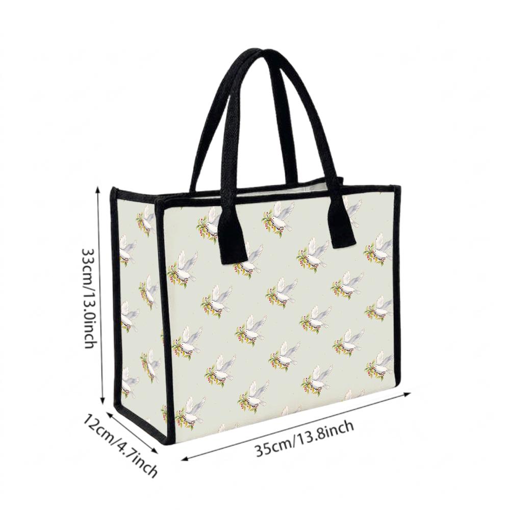Cute Dove Print Tote Bag Casual Large Capacity Daily Outing Shoulder Handbag
