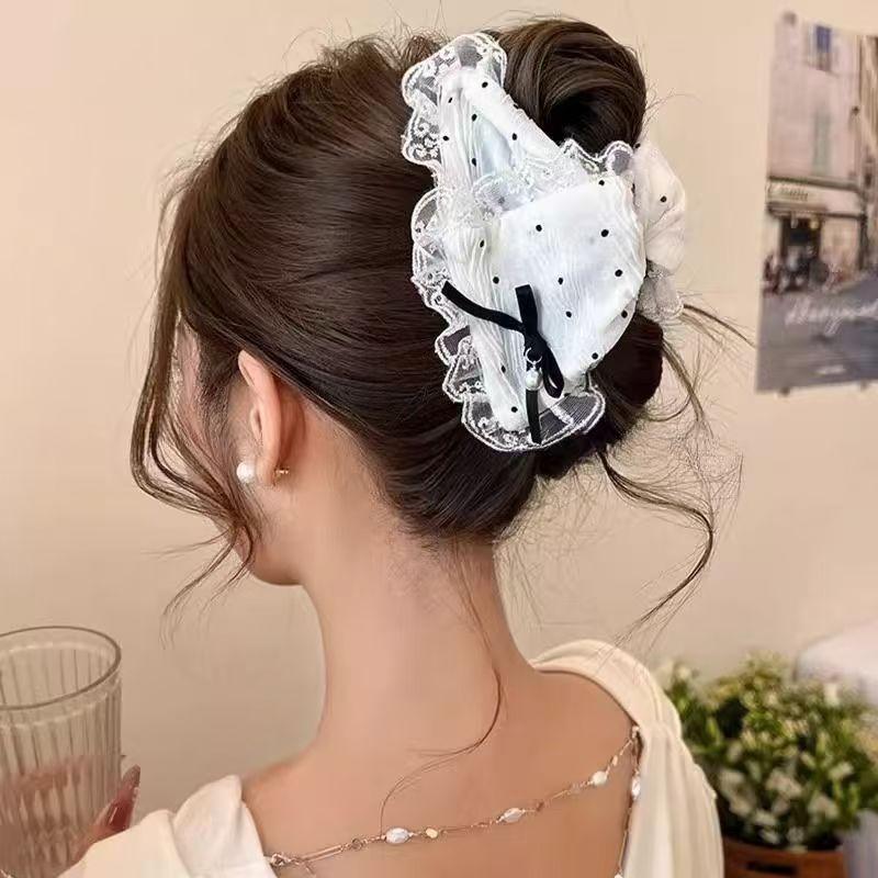 

Hair accessories Claw clip hair hooks hair claw clips bow lace flowers hair y2k cute core french style French tongs sweet білий