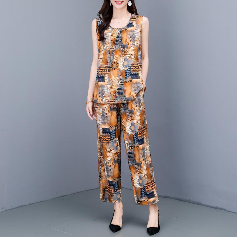 Summer Two Piece Set for Women Clothes Sleeveless Plus Size Elegant Casual Pants Sets