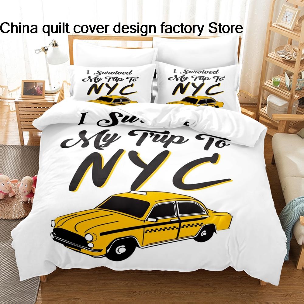 NYC Taxi I Survived My Trip To New York Bedding Set 3D Printed Duvet Cover Pillowcase For Travel Lover Bedroom Decor