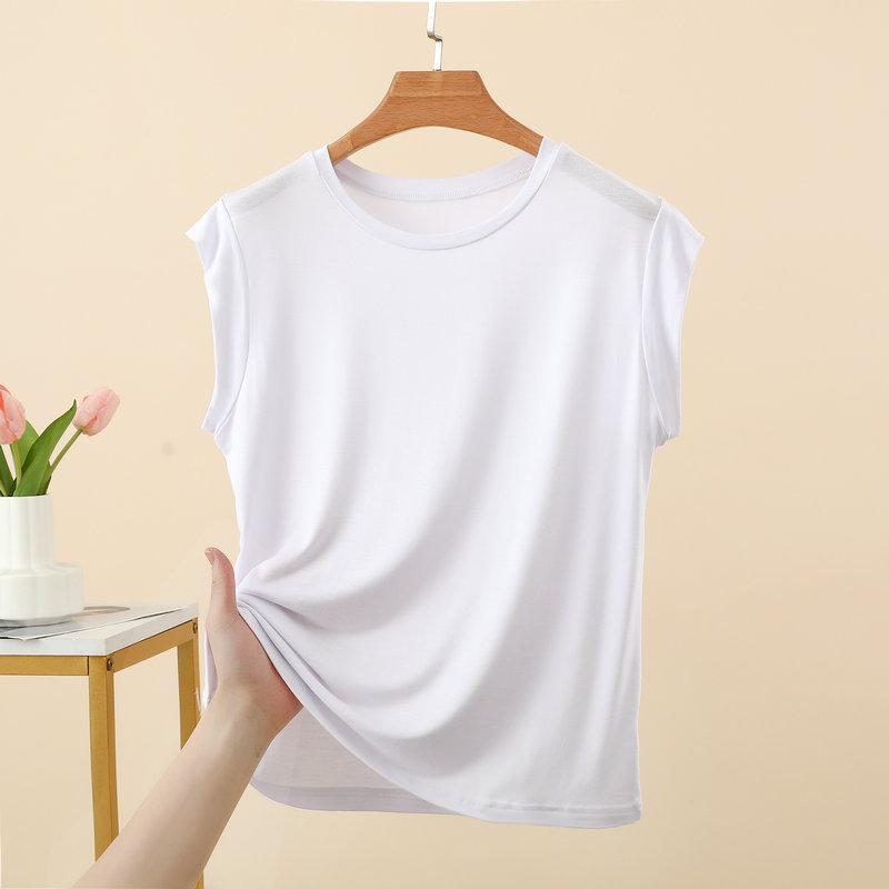 T-shirt da donna estiva in modal senza maniche, tinta unita, vestibilità larga, leggera, base per layering, casual per uso quotidiano, maglietta base, canottiera