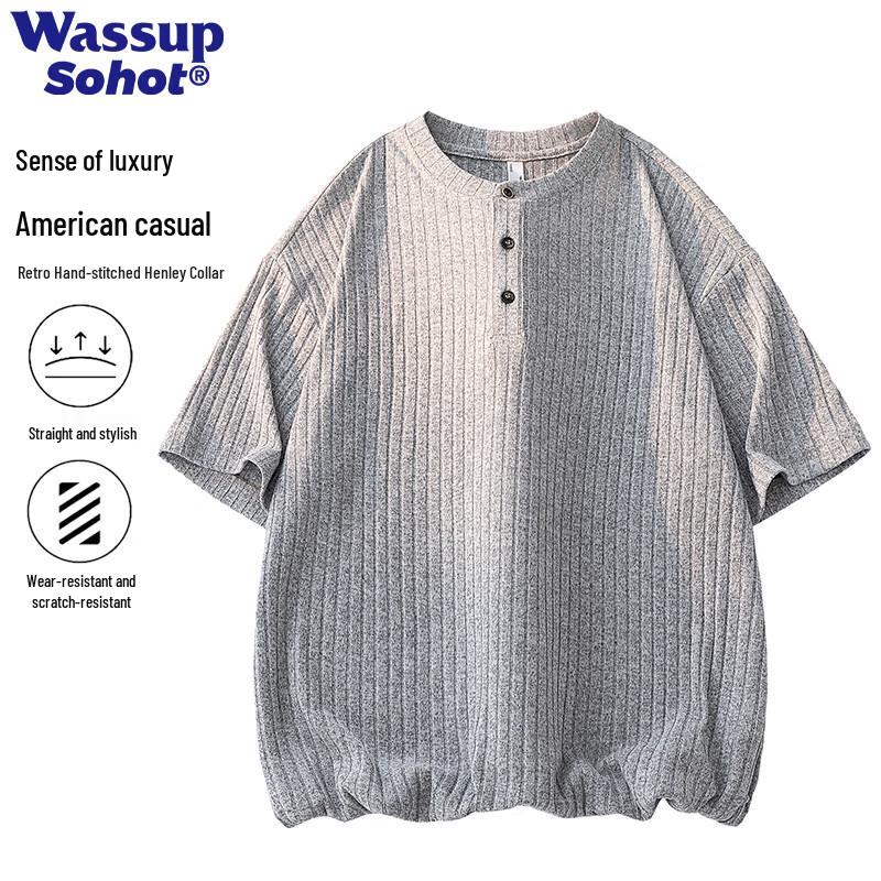 Wassup Sohot Men s Henry Collar Knitted T-Shirt XL