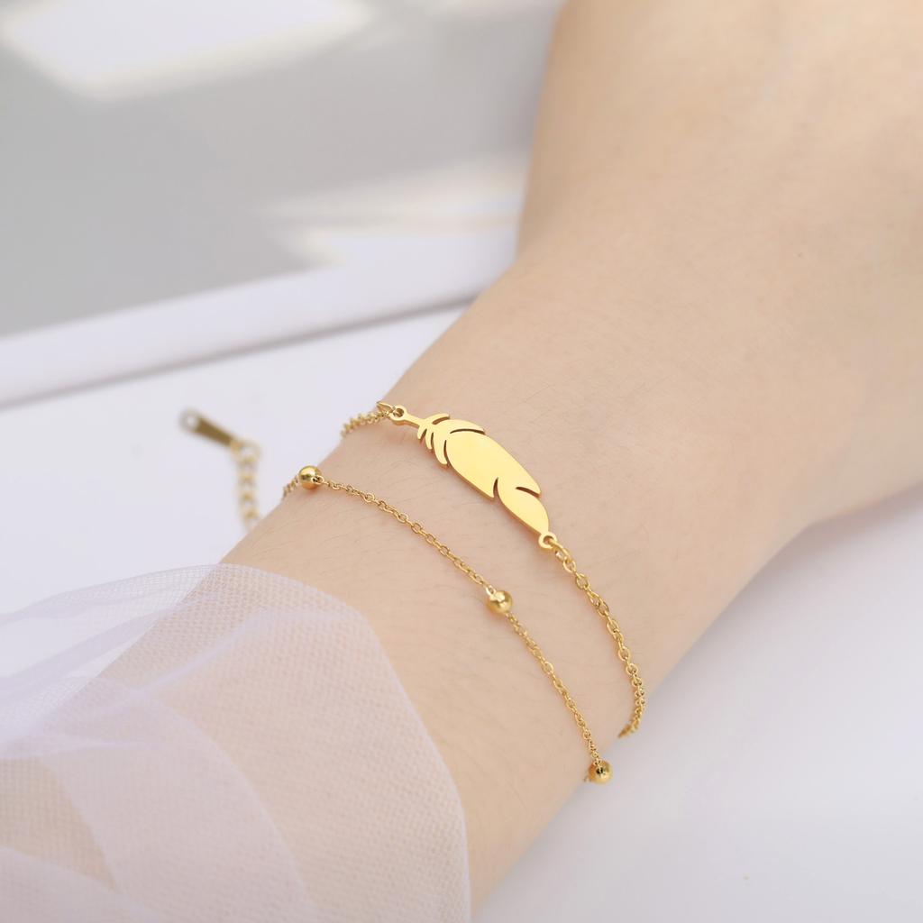 Stainless Steel  Bracelets for Women Silver Color Feather Bracelet for Ladies Beach Style Adjustable Ladies Bracelet