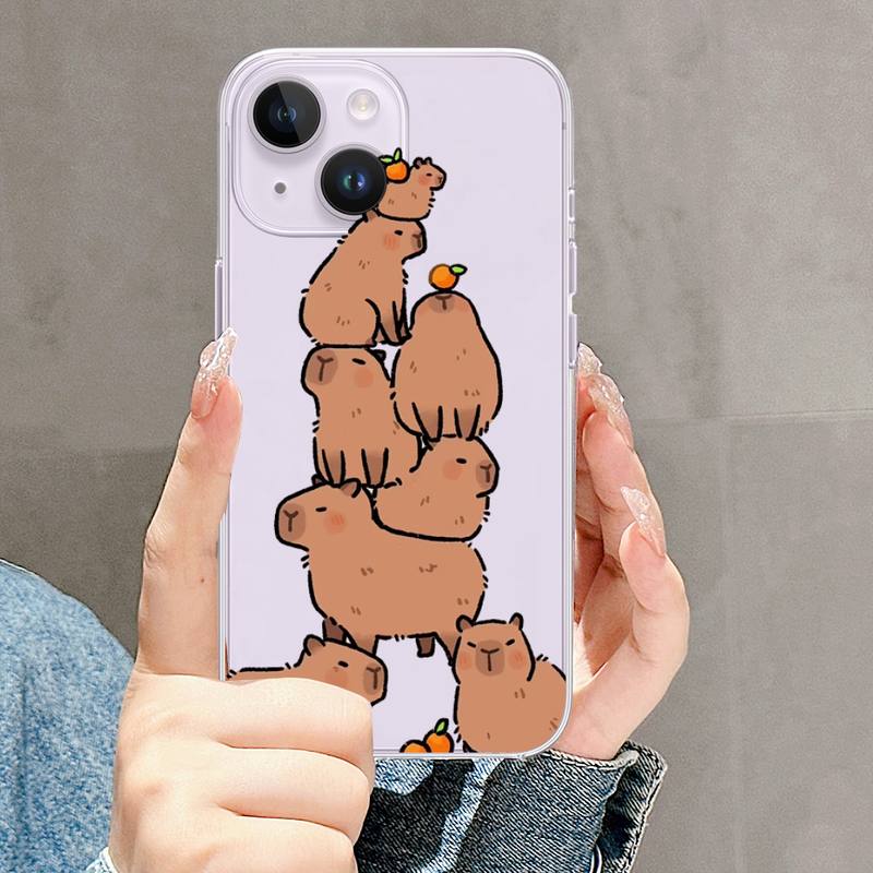 Roztomilé pouzdro na telefon Capybara pro iPhone Mini 11 12 13 14 15 XPlus Pro Max SE XR Transparent Shell
