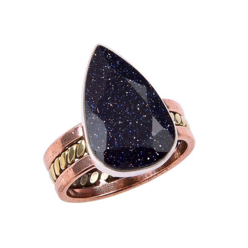 Natural Blue Sunstone Gemstone 925 Solid Sterling Silver Two Tone Ring S.7 K1a30