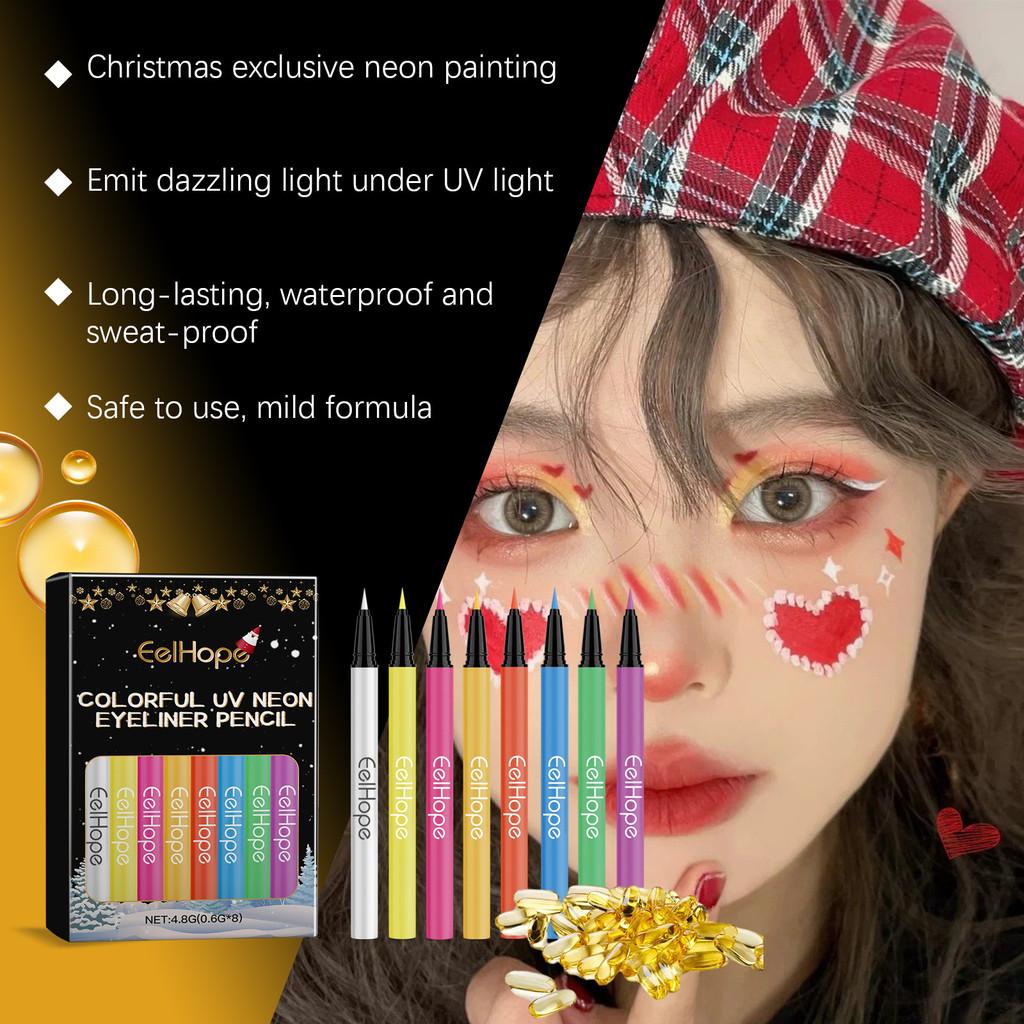 Eelhope 8 Color Neon Uv Liquid Eyeliner Pens For Vibrant Halloween Eye Makeup Looks