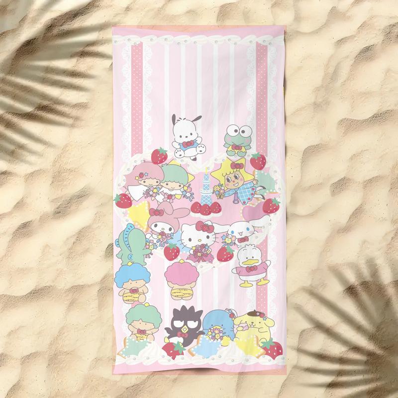 Cute Cartoon Kitten Printed Microfiber Beach Towel Quick Dry Soft Bath Towel For Kids Seaside Swimming