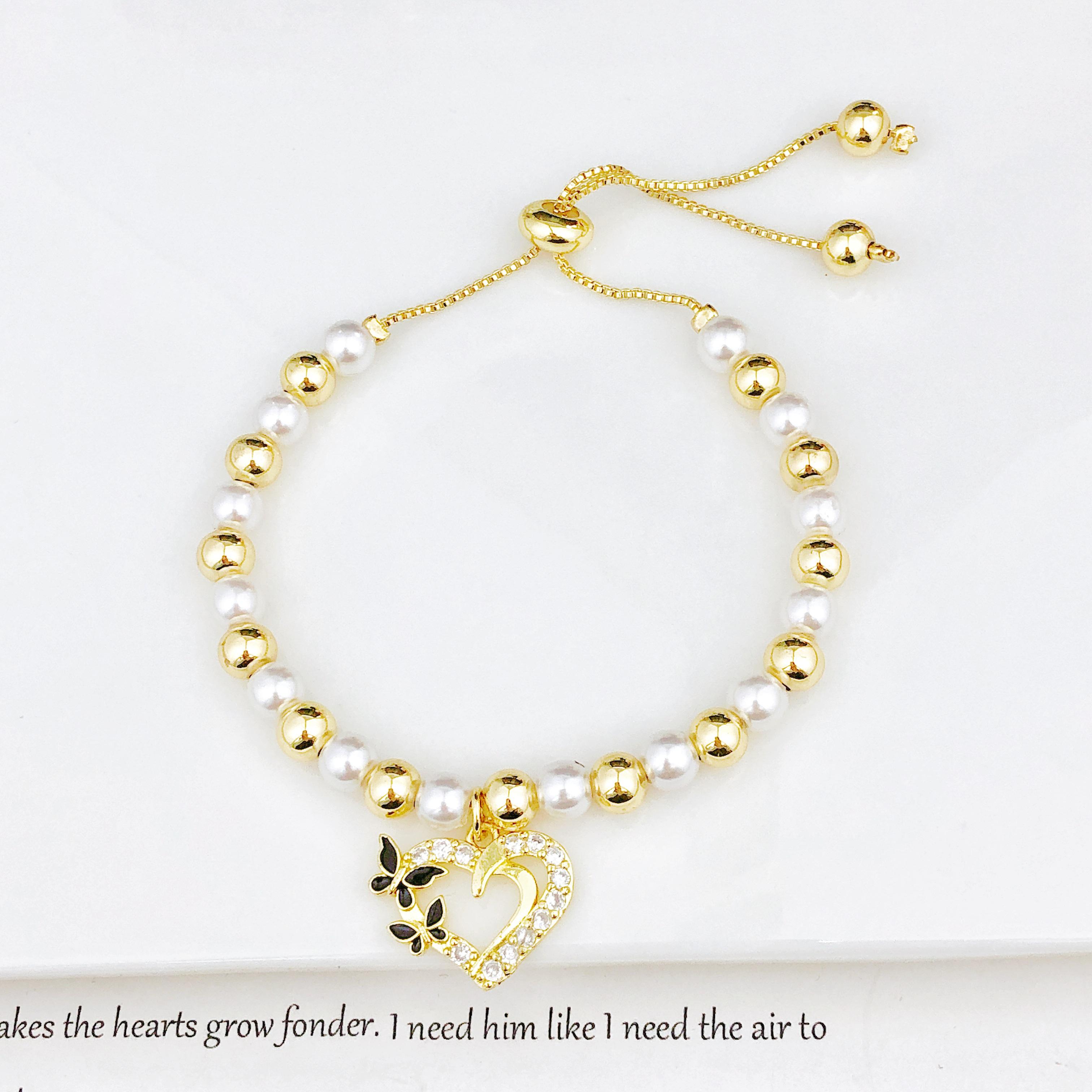 

Классическая Жемчужная Цепочка Сердечко Бантик Цирконий Подвеска Браслет Высококачественные Женские Девичьи Повседневные Вечерние Украшения Подарок на День Рождения