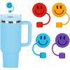 Whaline 4Pcs Smile Face Straw Cover Cap Pink Purple Mint Green Silicone Drinking Straw Topper 10mm 30&40 Oz Reble Straws Covers Double Sided Tumbler