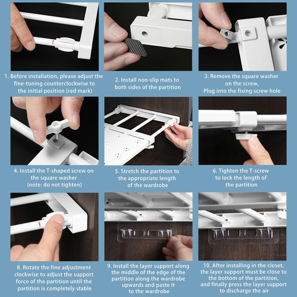 Adjustable Extendable Shelf No Punching Wall Mounted Rack Expandable Wardrobe Shelves Organizer for Bathroom Kitchen Living Room