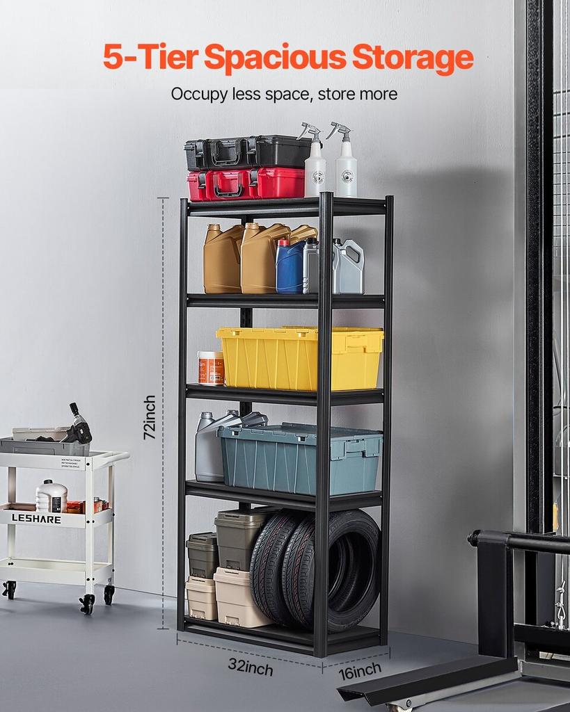 Storage Shelves 16" D x 32" W x 72" H 5-tier Garage Storage Shelving