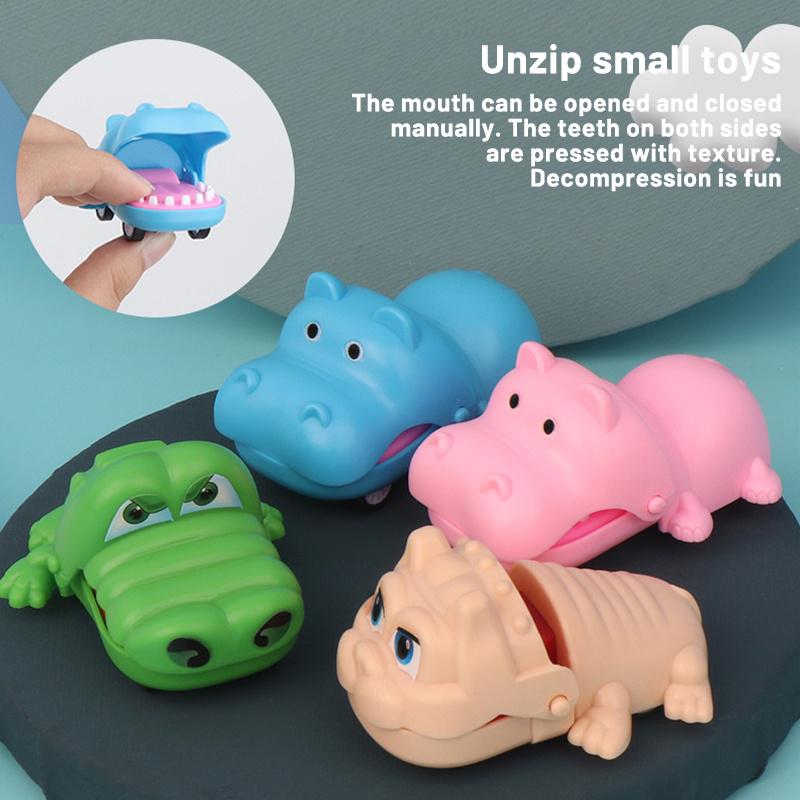 Biting Hand Crocodile Mouth Pull-Back Car Toy Cartoon Hippo Puppy Animal Pull Back Toy Car Press Teeth Bite Fingers Tricky Toy