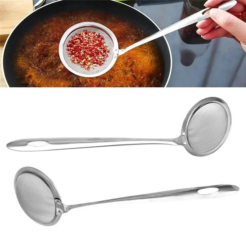 Oval Skimmer Stainless Steel Filter Mesh Oil Pot Food Filter Cookware Colander Fried Filter Kitchen Strainer Baking Cooking