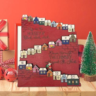 Advent Calendar Christmas Decoration with Santa Figure Reusable Wooden