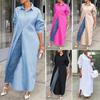 Turn Down Collar Long Sleeve Single Breasted Arc Hem Shirt Coat Autumn Winter Solid Color Shirt Long Dress Female Clothing