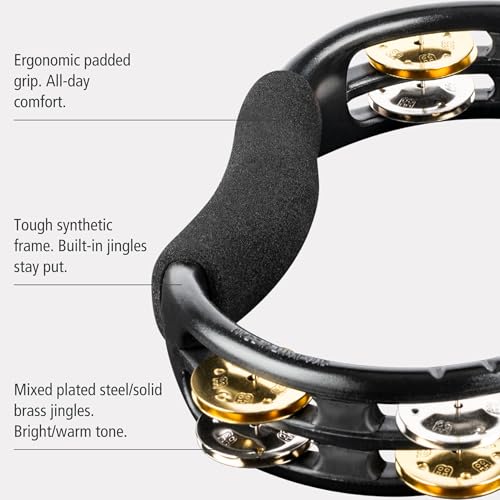 MEINL Percussion Tambourine Recording-Combo ABS Tambourine Dual-Alloy Jingles TMT1M-BK