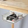 1pcs Underdesk Drawer Style Storage Box Hidden Non Perforated Drawer Box Office Desk Bottom Adhesive Transparent Storage Box