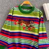 Autumn Winter Women O-neck Luxury Embroidery Tiger Striped Designer Runway Knitted Sweater Christmas Pullover Tops