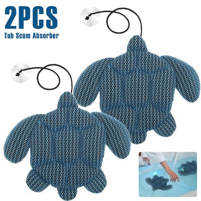 2Pcs Tub Scum Absorber Turtle Shape Tub Oil Absorbing Tool with Suction Cup Foam Filter Bathtub Water Cleaner Bathroom Accessory