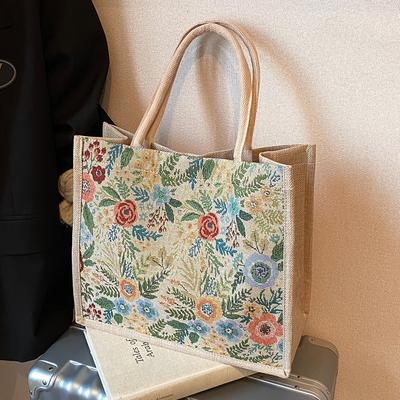 Large Capacity Linen Handbag Bag for Women New Style Floral Commuter Tote Bag for Women Class One Shoulder Handbag
