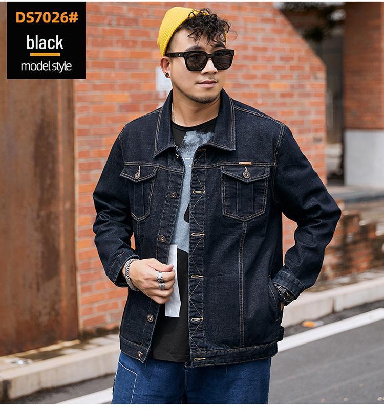 Plus Size Men's Elastic Denim Jacket - Solid Color for Spring/Autumn