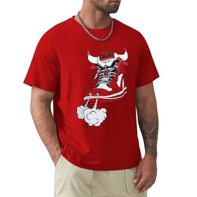 Chicago Shoe Bull Red White Hip Hop Longline T Shirt Harajuku Short Sleeve T-shirt  Graphics Tshirt Tops