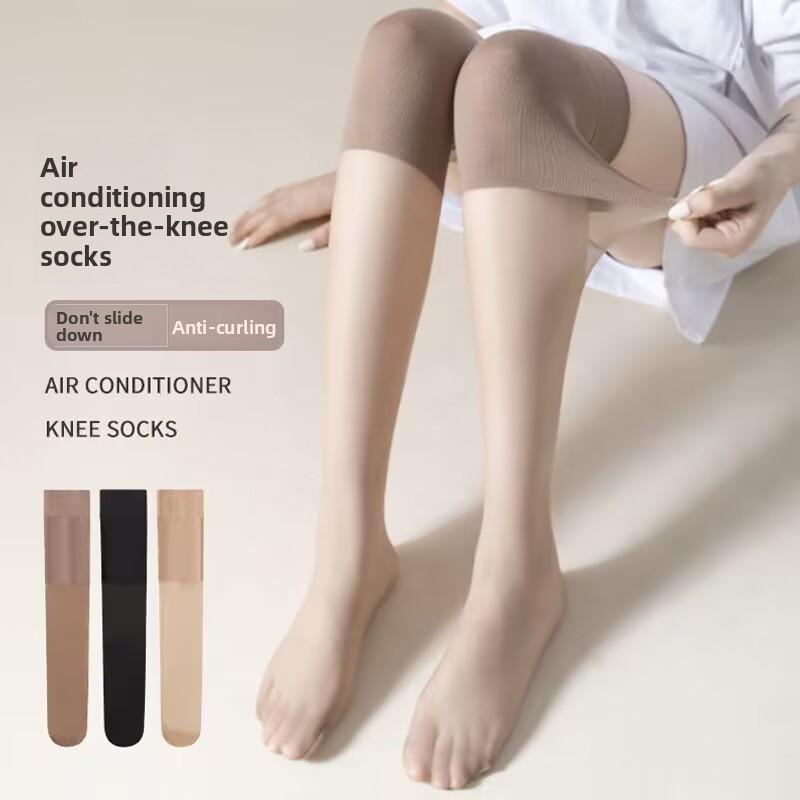 Women's Summer Thin Knee-high Stockings, Long, High-elasticity Anti-snagging Stockings Without Curled Edges, Knee Protection Stockings