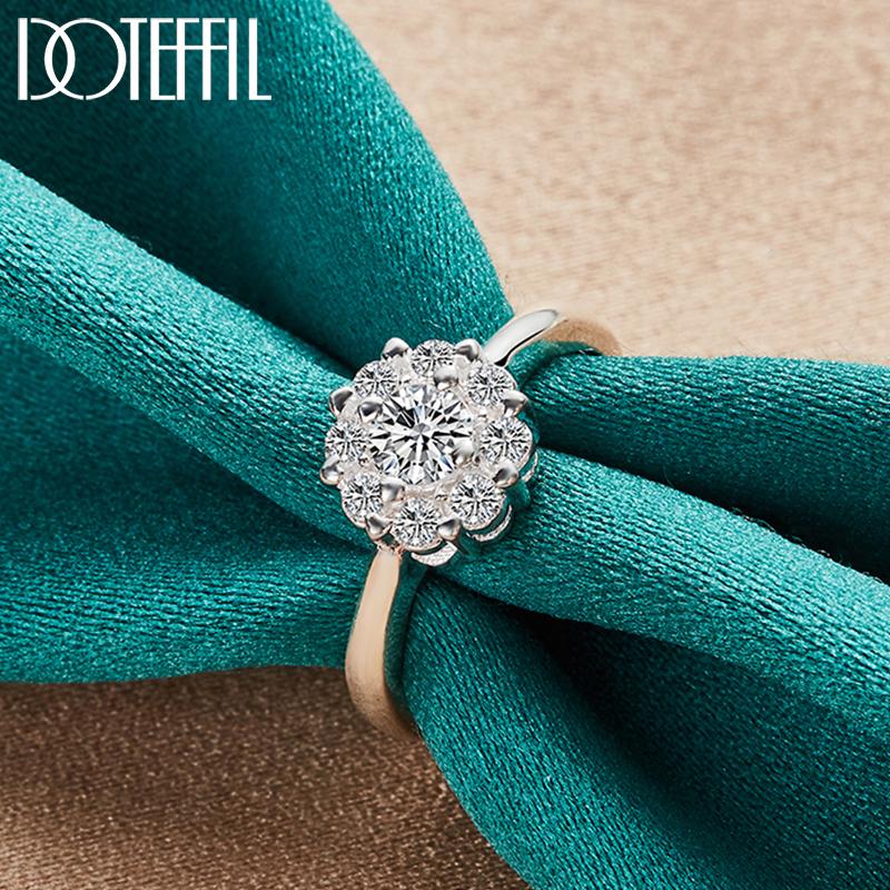 925 Pure Silver Flower AAA Zircon Ring Fashion Wedding Jewelry