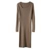 Women's Pure Wool Long-Sleeve Knit Dress, Mid-Length, Over-the-Knee, Slimming; Ideal as a Base Layer for Autumn and Winter.