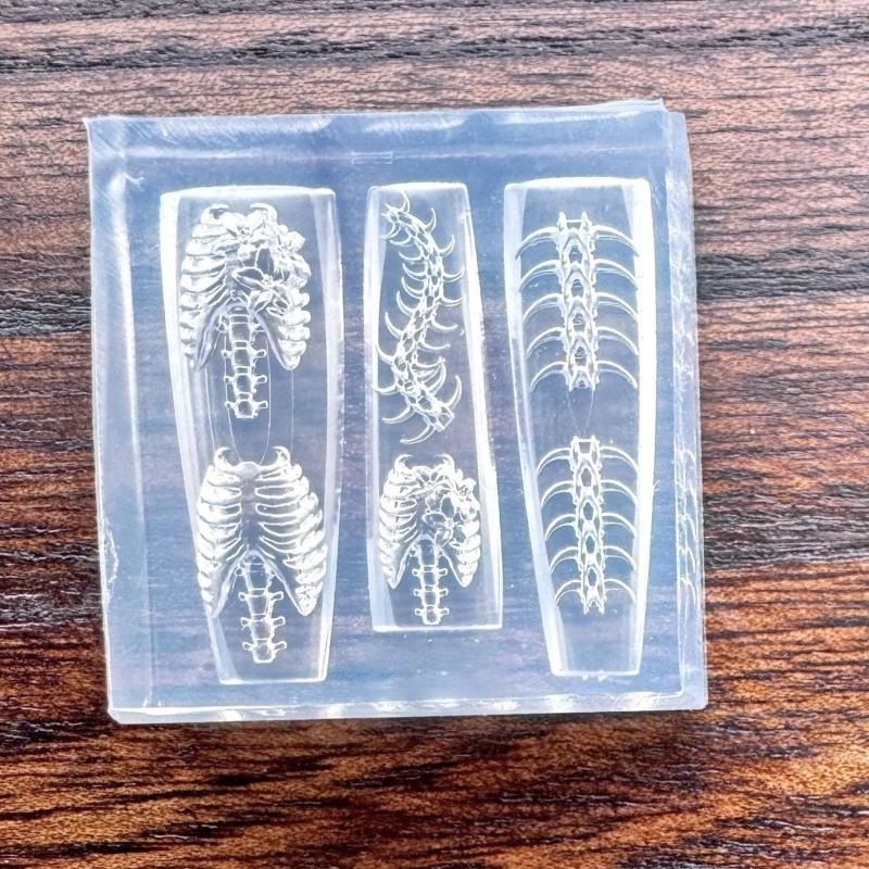 1/2 Pcs 3D Ribs Spine Bone Acrylic Mold Diy Doll Design Transparent Silicone Manicure Template Nail Accessories