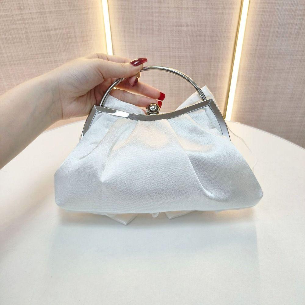 Metal Handle Bridal Clutch Bag Satin Bow Wedding Purse Luxury Bow Evening Handbag  Women