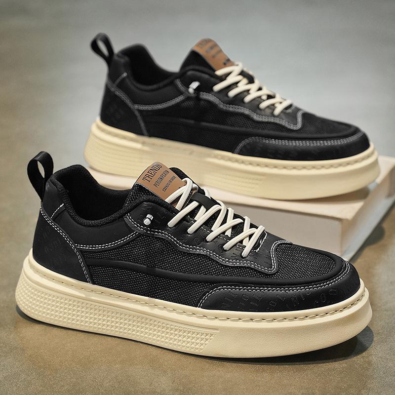 Men's shoes summer new men's breathable deodorant black board shoes thin board shoes non-slip heightening casual shoes