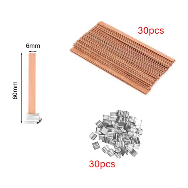 10/30pcs Wooden Candle Wick Set With Clip Base Smokeless Candle Wicks for DIY Paraffin Candle Jar Making Candle Making Supplies