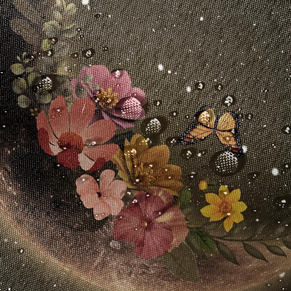 Moon Shower Curtain Floral Butterfly Flower Mysterious Fabric Shower Curtains Black Starry Night Plant Gothic Botanical Shower