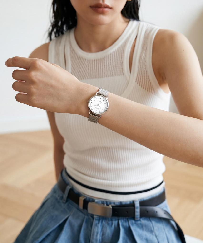Sialeugo Sg-002S-Sw Caper Collection Women'S Steel Metal Mesh Wristwatch