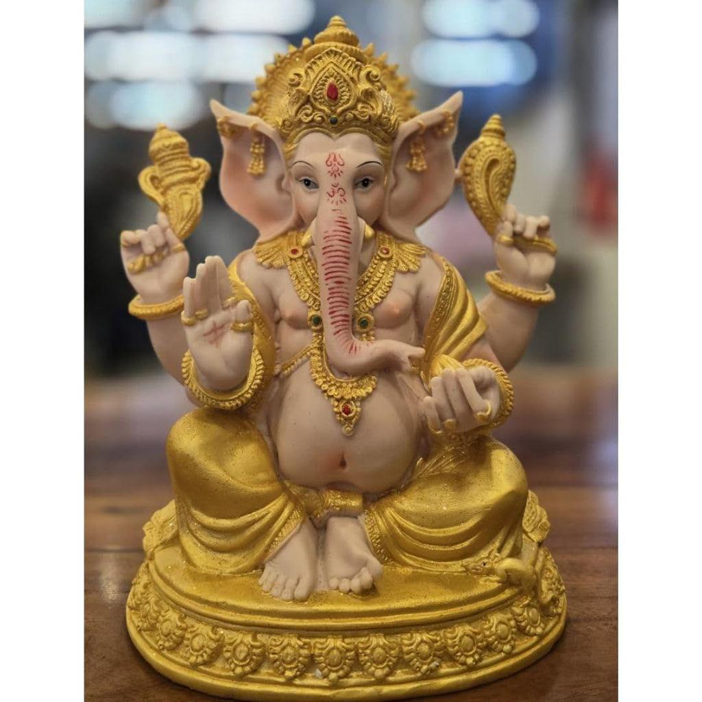 1 Piece PolyResin Gold Color Premium Decorative Lord Ganesha Statue & Idols for Home, Office, and Pooja, for Festivals, Weddings