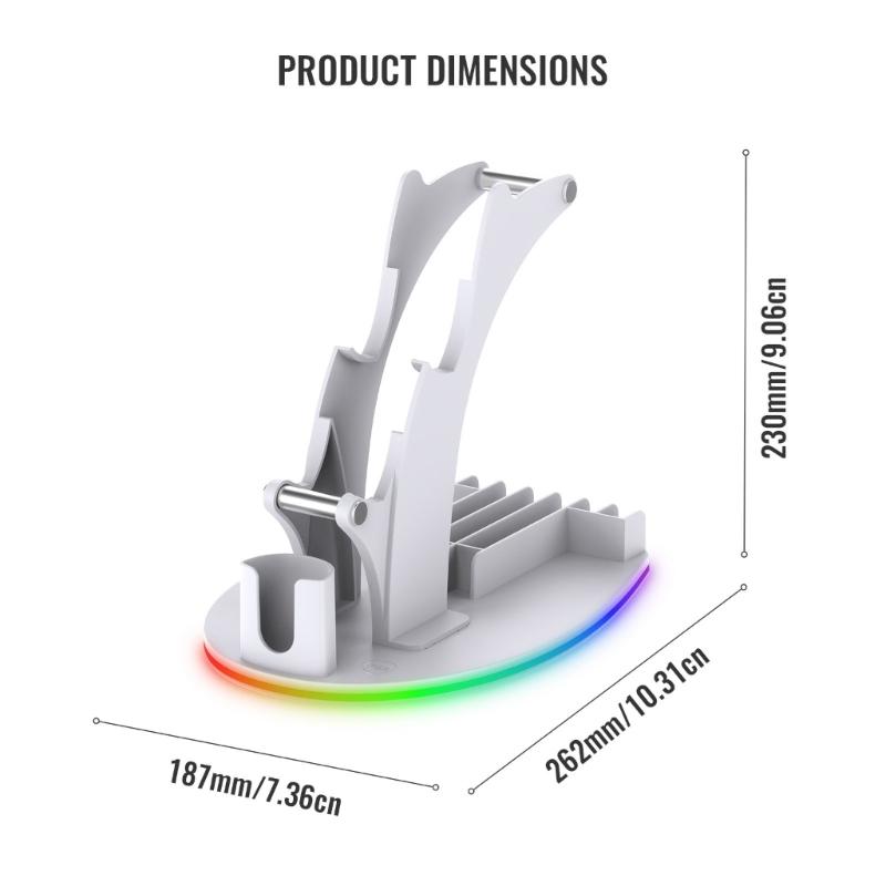 Gaming Accessory Organiser Rack Desktop Display Stand Holder with LED Lights for XSX Game Controllers Headphone