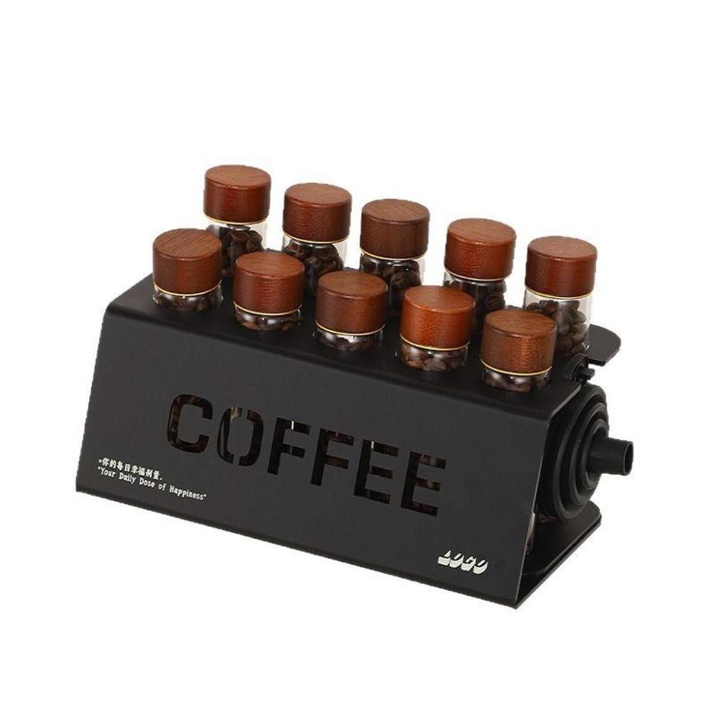 Hochwertiger Metall-Kaffeezell-Ständer mit 10 Löchern, Kaffeebohnen-Separator, Lagerfach, Glasplatzierungs-Display-Ständer