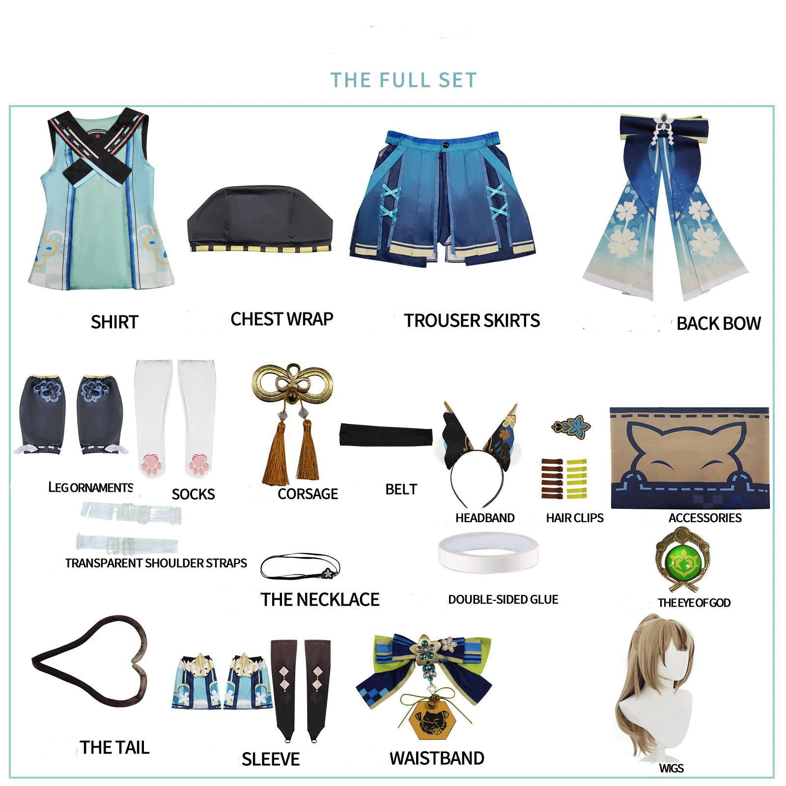 Costume Cosplay Kirara Genshin Impact Costume Kirara Oreilles et Queues Kirara Combinaison Perruque Femme Jeu Halloween Carnaval Fête Tenue XS（old）